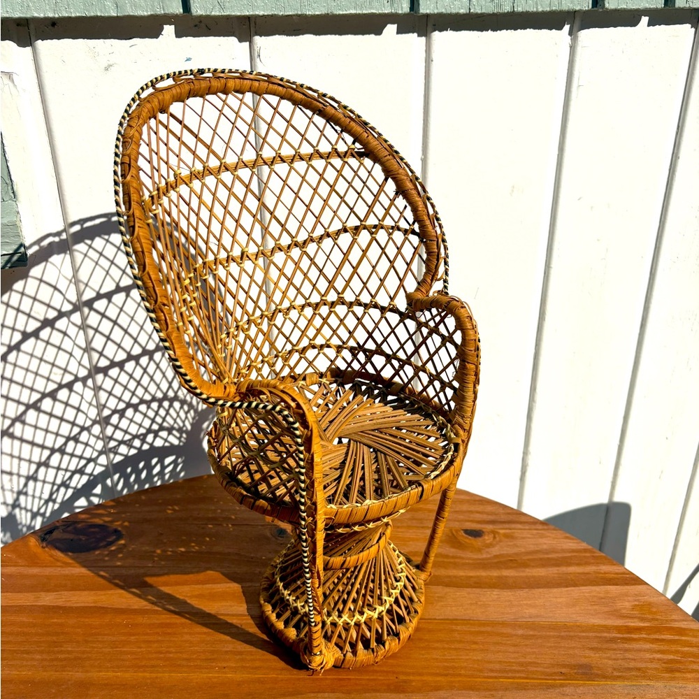 Vintage 16" Rattan Doll Chair Plant Stand EUC